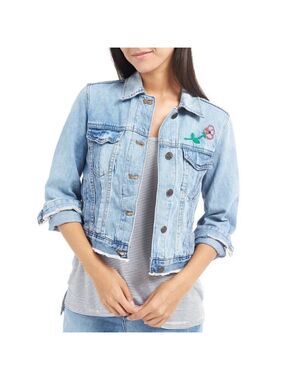 GAP 1969 Icon Raw Hem Embroidered Denim Jacket Flower Accent Size Small